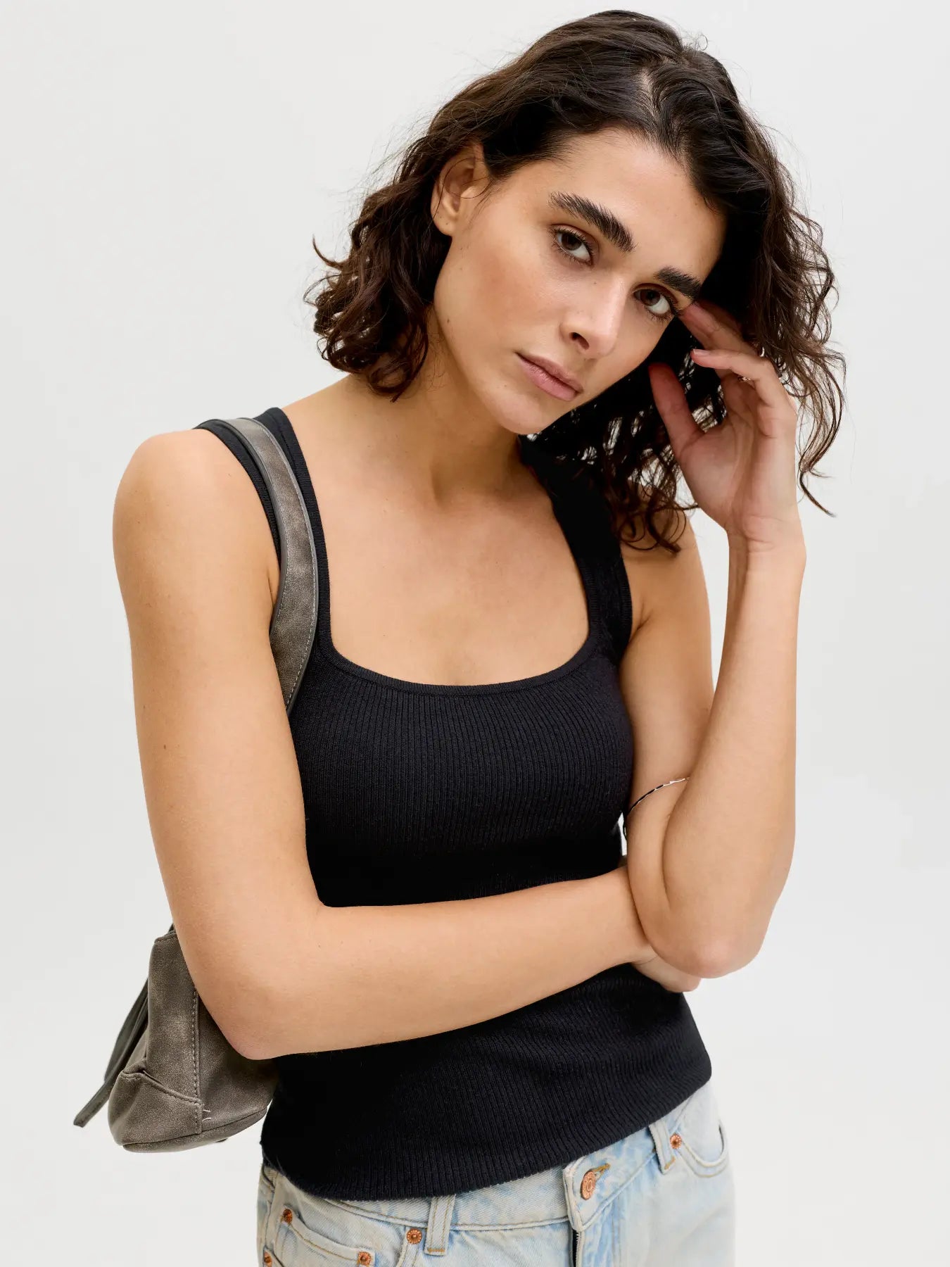 JJXX POSIE SQ NECK RIBBED TANK - BLACK