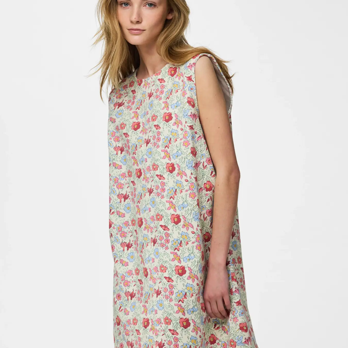 PIECES ALUME PRINTED DENIM DRESS - BIRCH FLOWER
