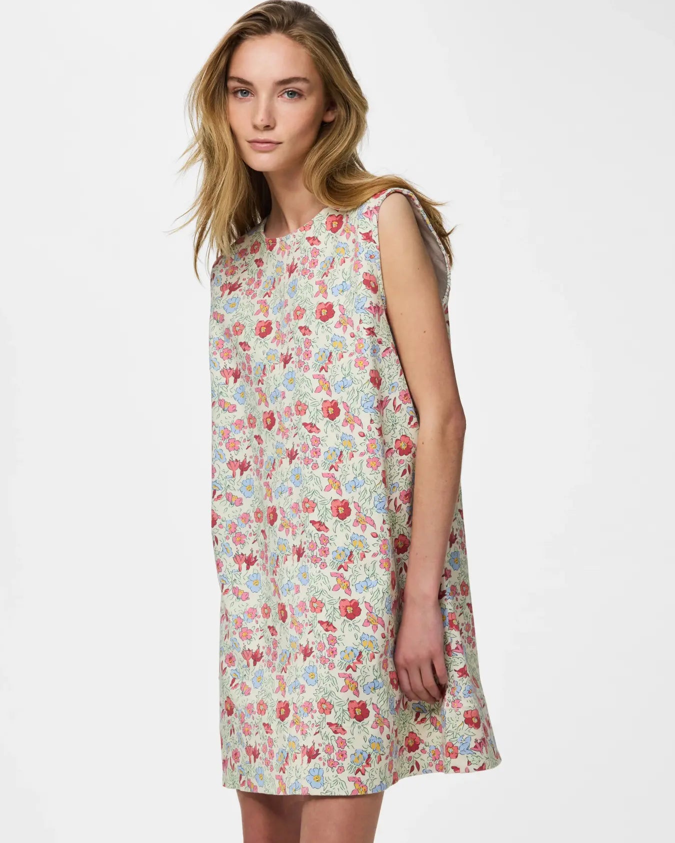 PIECES ALUME PRINTED DENIM DRESS - BIRCH FLOWER