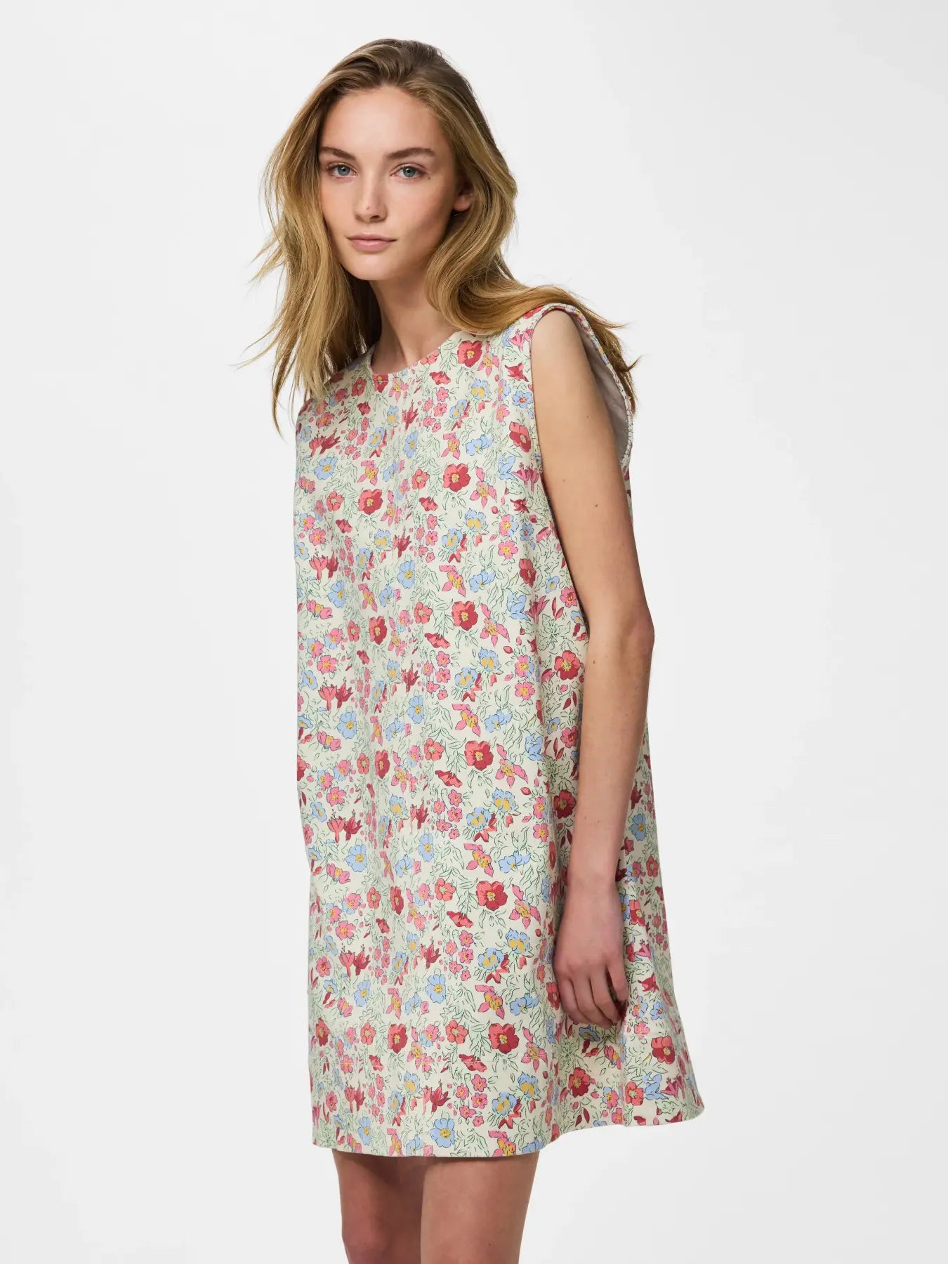 PIECES ALUME PRINTED DENIM DRESS - BIRCH FLOWER