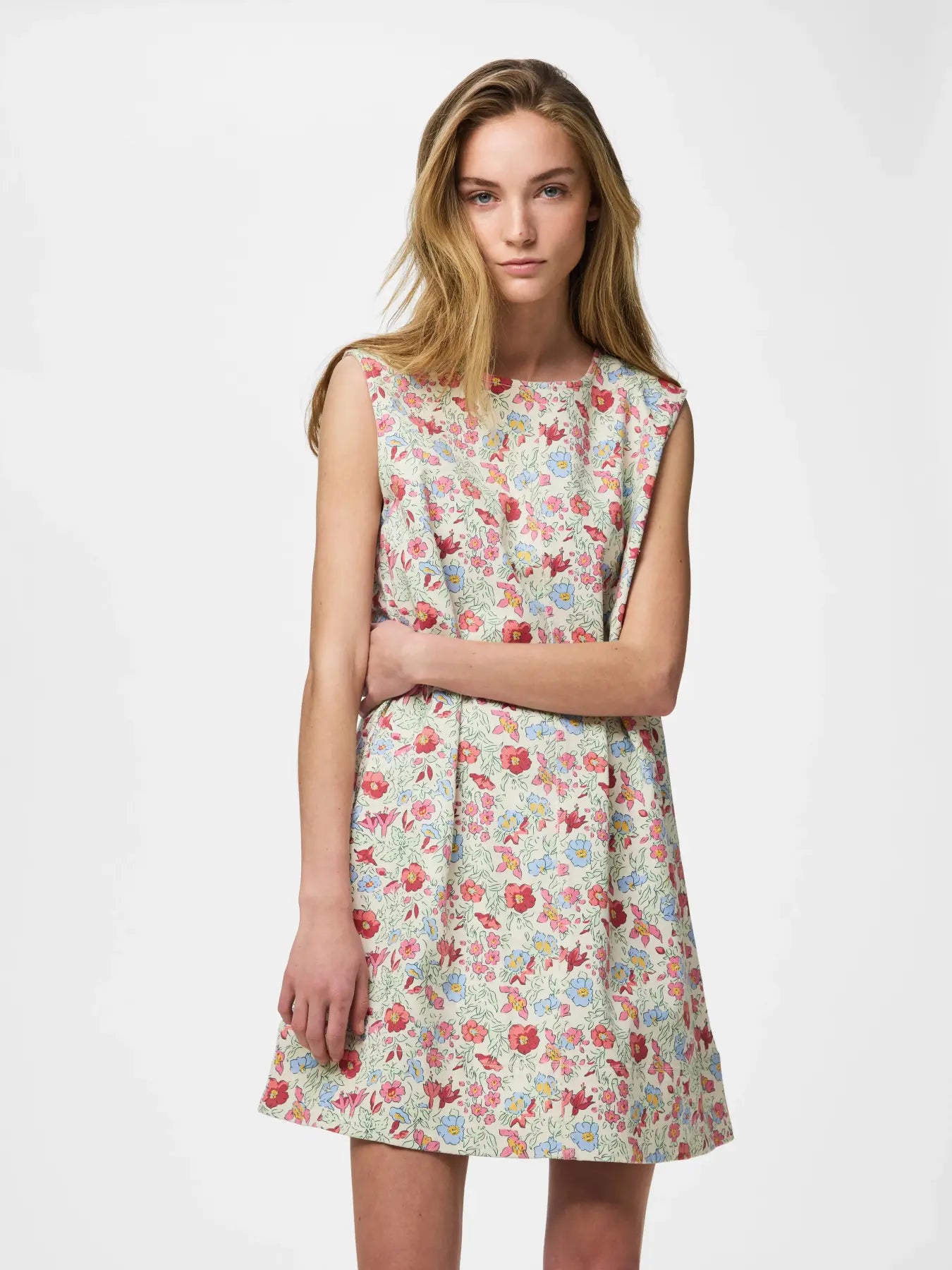 PIECES ALUME PRINTED DENIM DRESS - BIRCH FLOWER