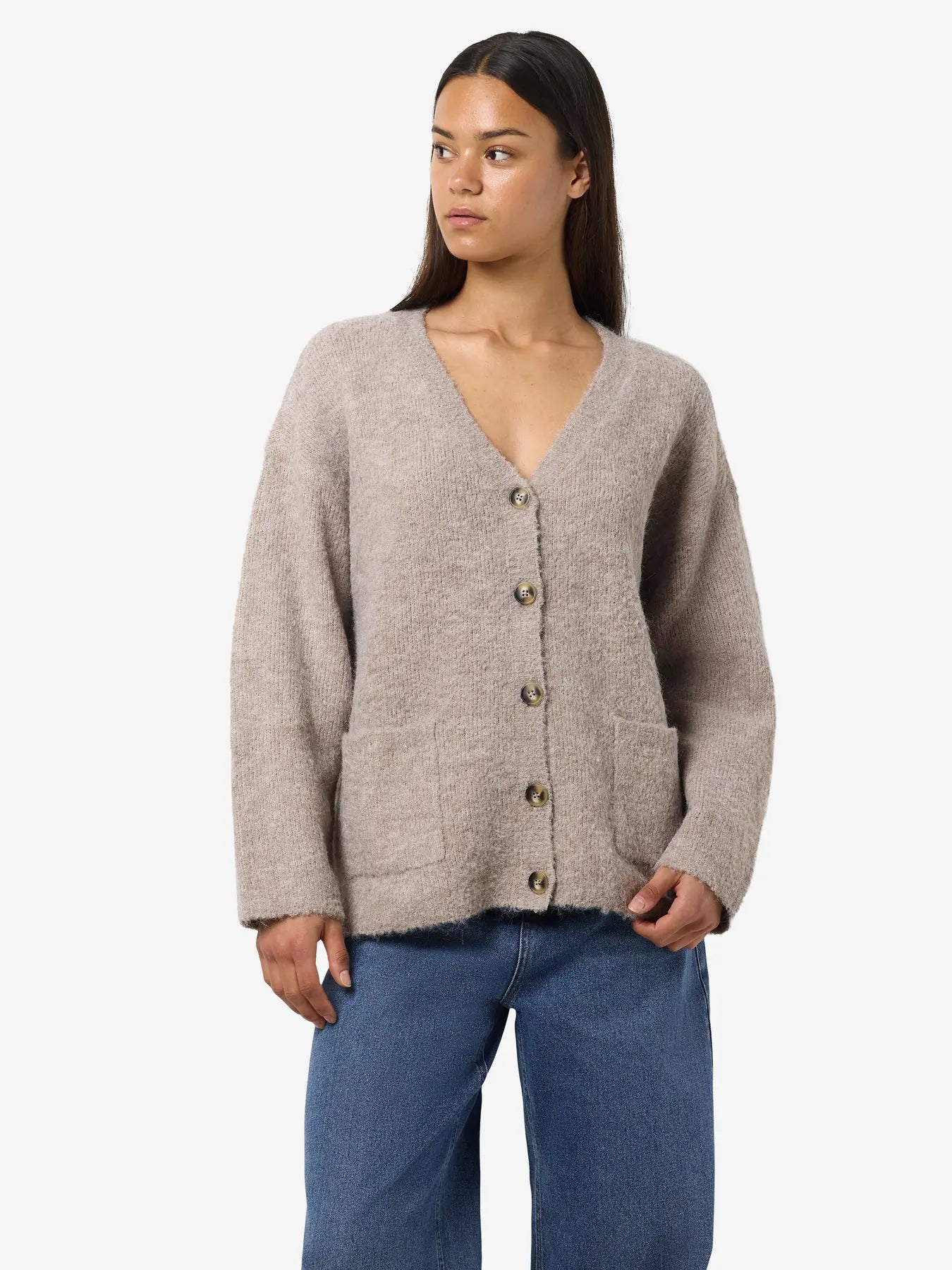 NM DOLLY LS KNIT CARDIGAN - SILVER MINK
