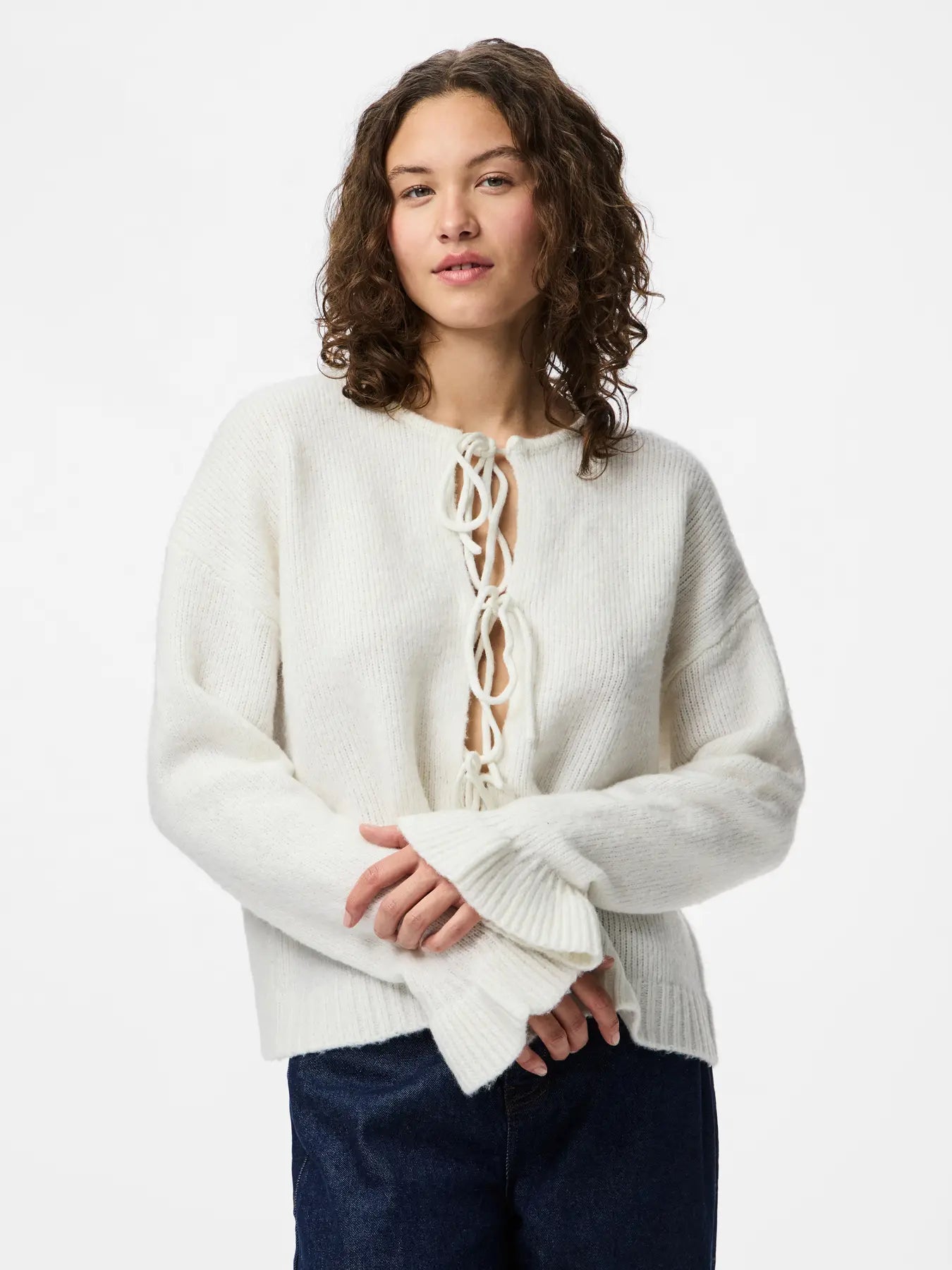 PIECES JIMMA TIE CARDIGAN - BIRCH