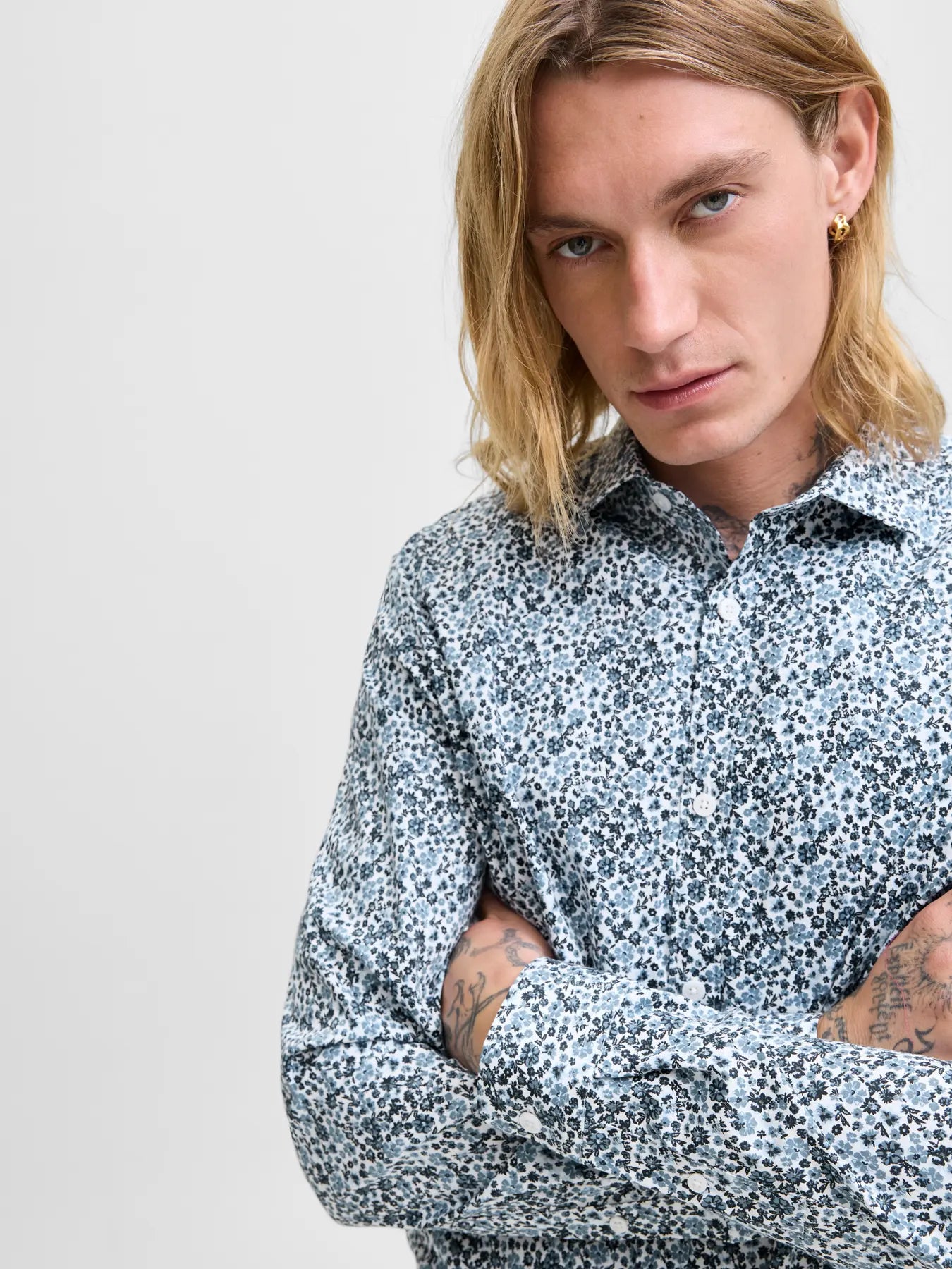 J+J BLACKPOOL PRINTED DRESS SHIRT - GOBLIN BLUE