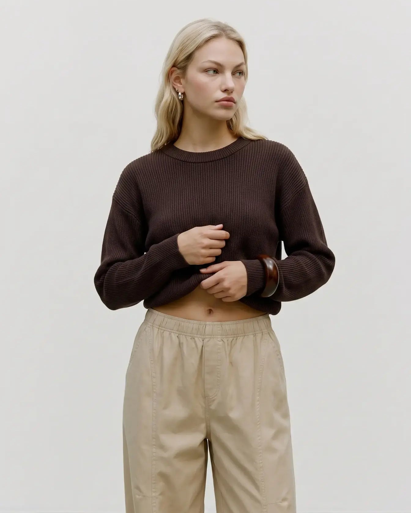 VM GOLD LUX RIBBED PULLOVER - CHOCOLATE TORTE