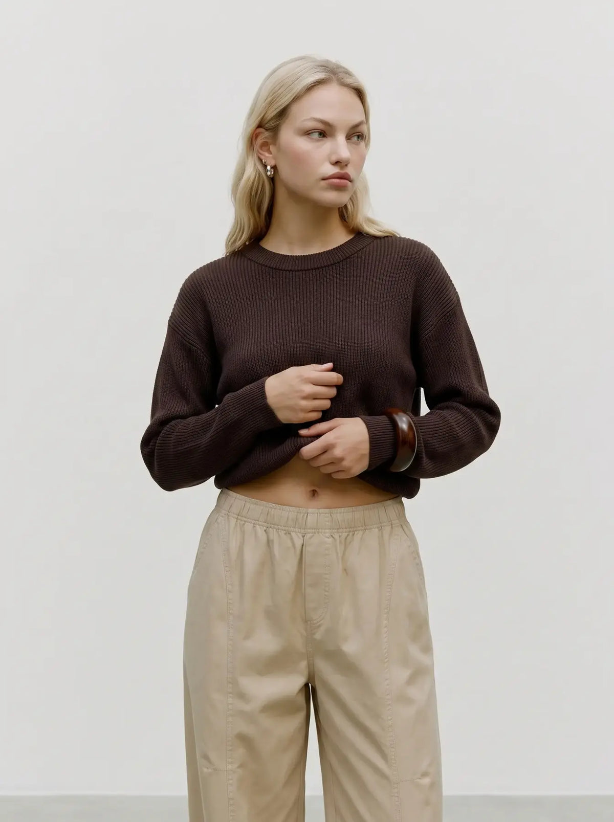 VM GOLD LUX RIBBED PULLOVER - CHOCOLATE TORTE