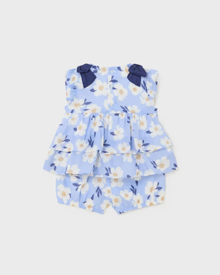 MAYORAL 2PC FLORAL SHIRT + BLOOMER SET - BLUE