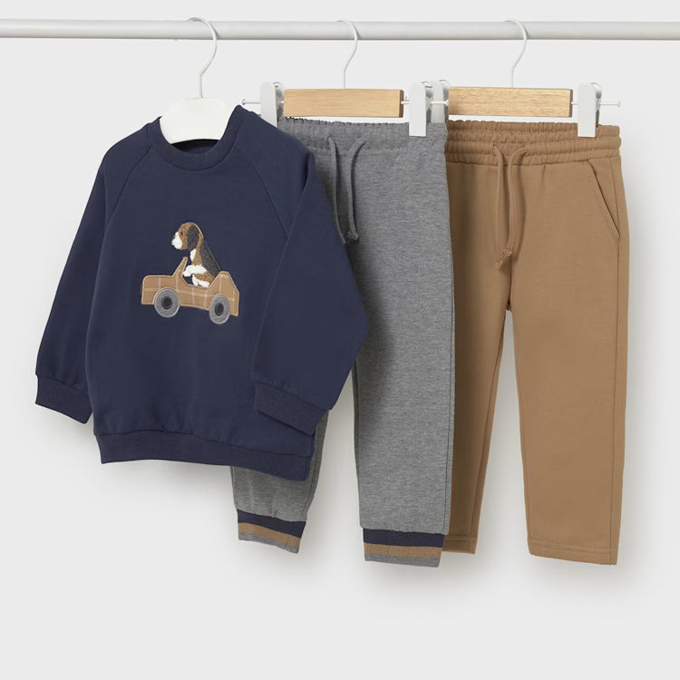 MAYORAL 3PC SWEATER + JOGGER SET - BLUE