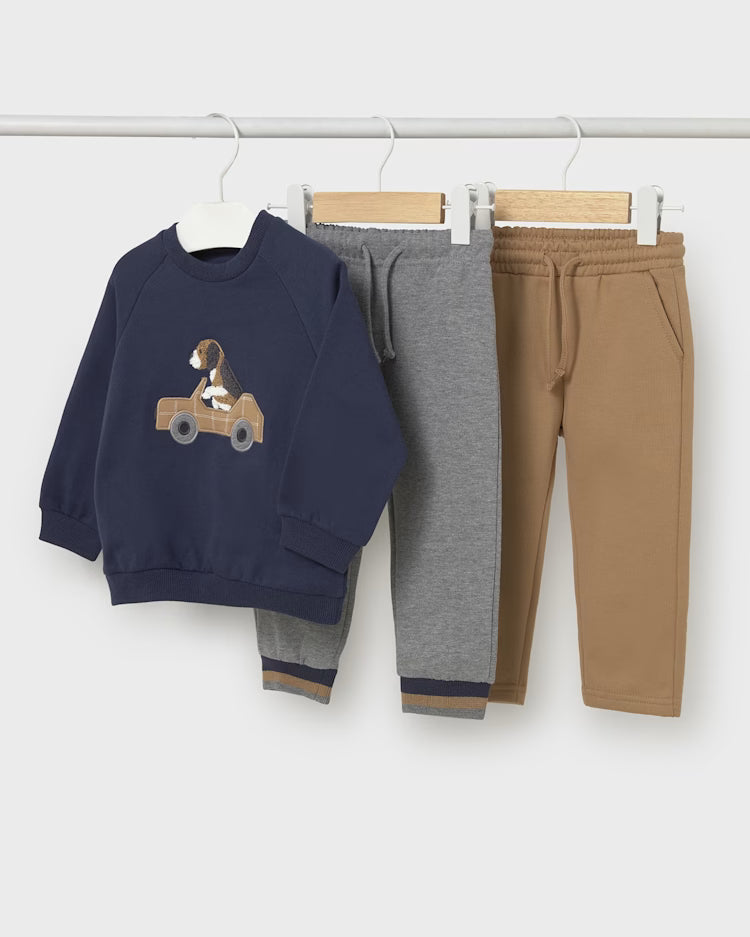 MAYORAL 3PC SWEATER + JOGGER SET - BLUE