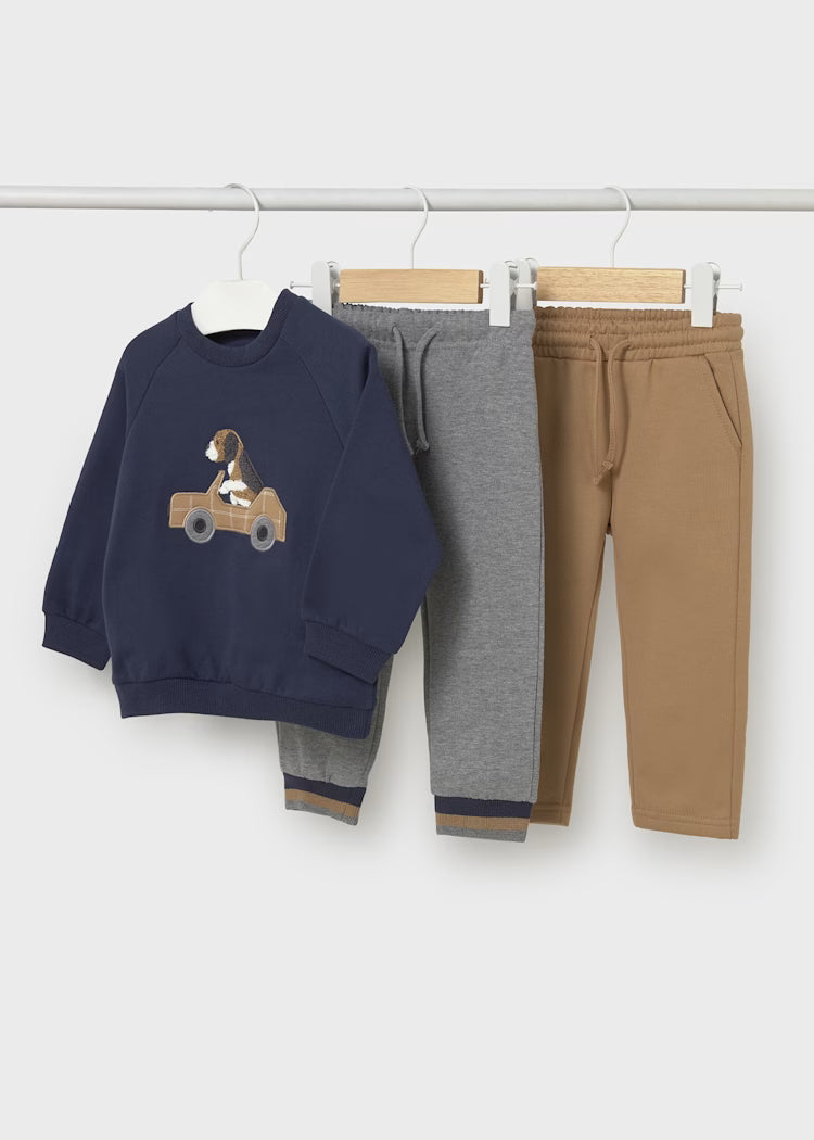 MAYORAL 3PC SWEATER + JOGGER SET - BLUE