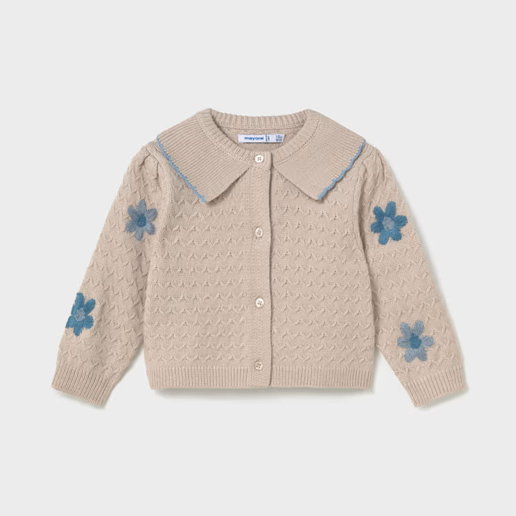 MAYORAL FLORAL KNIT EMBROIDERED CARDIGAN - SEED