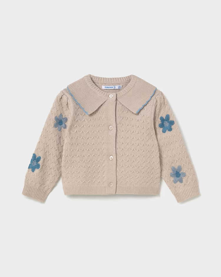 MAYORAL FLORAL KNIT EMBROIDERED CARDIGAN - SEED