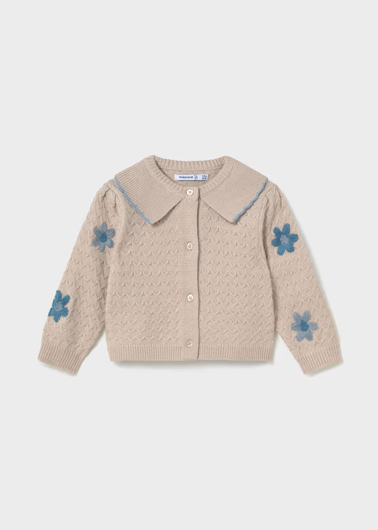 MAYORAL FLORAL KNIT EMBROIDERED CARDIGAN - SEED