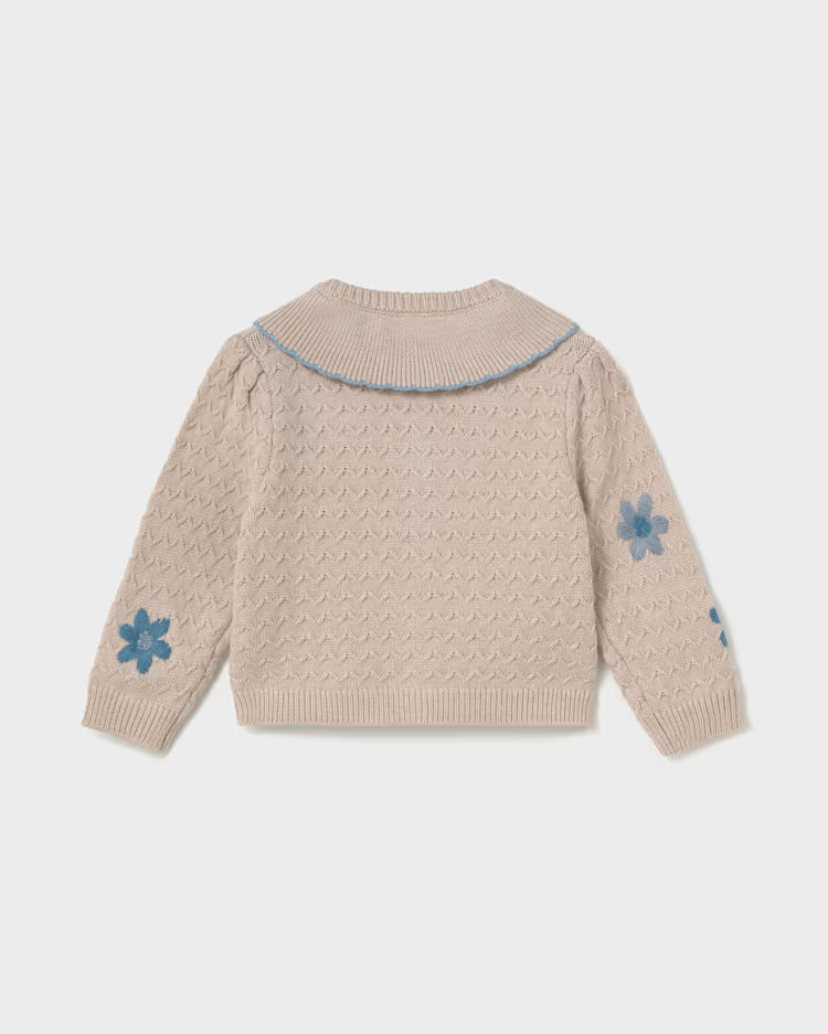 MAYORAL FLORAL KNIT EMBROIDERED CARDIGAN - SEED