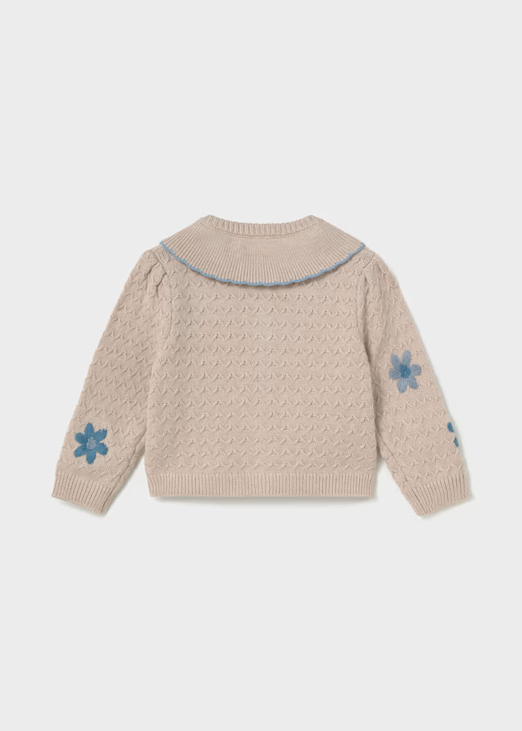 MAYORAL FLORAL KNIT EMBROIDERED CARDIGAN - SEED