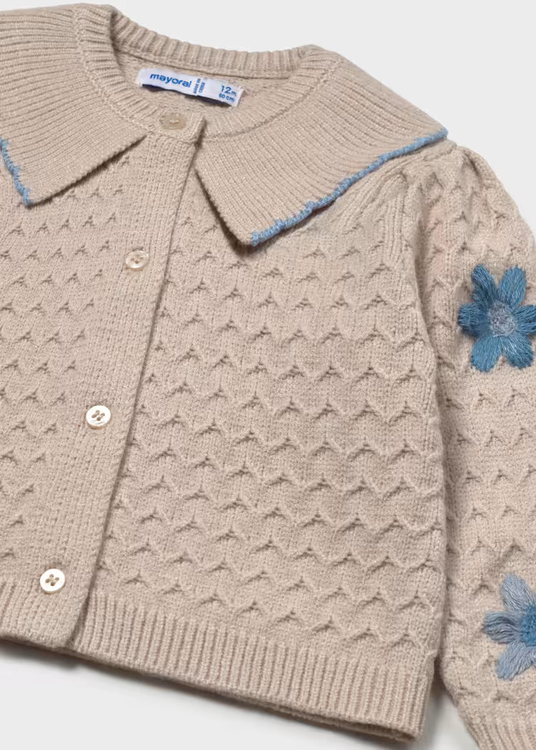 MAYORAL FLORAL KNIT EMBROIDERED CARDIGAN - SEED