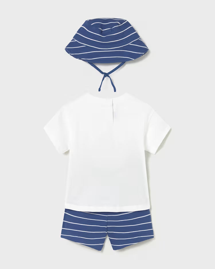 MAYORAL 3PC SHORTS + HAT SET - CAPRI BLUE
