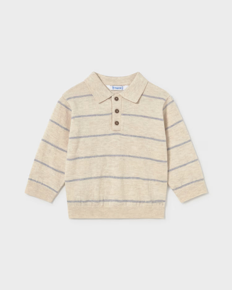 MAYORAL LS KNIT POLO - STONE STRIPE