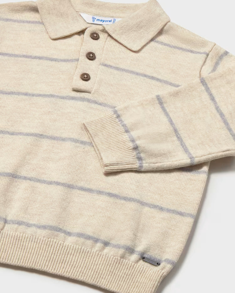 MAYORAL LS KNIT POLO - STONE STRIPE
