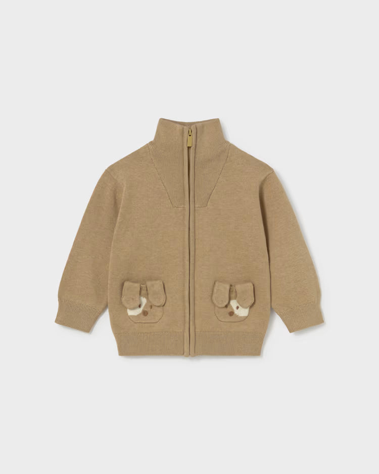 MAYORAL COLLAR ZIP UP KNIT SWEATER - BISCUIT