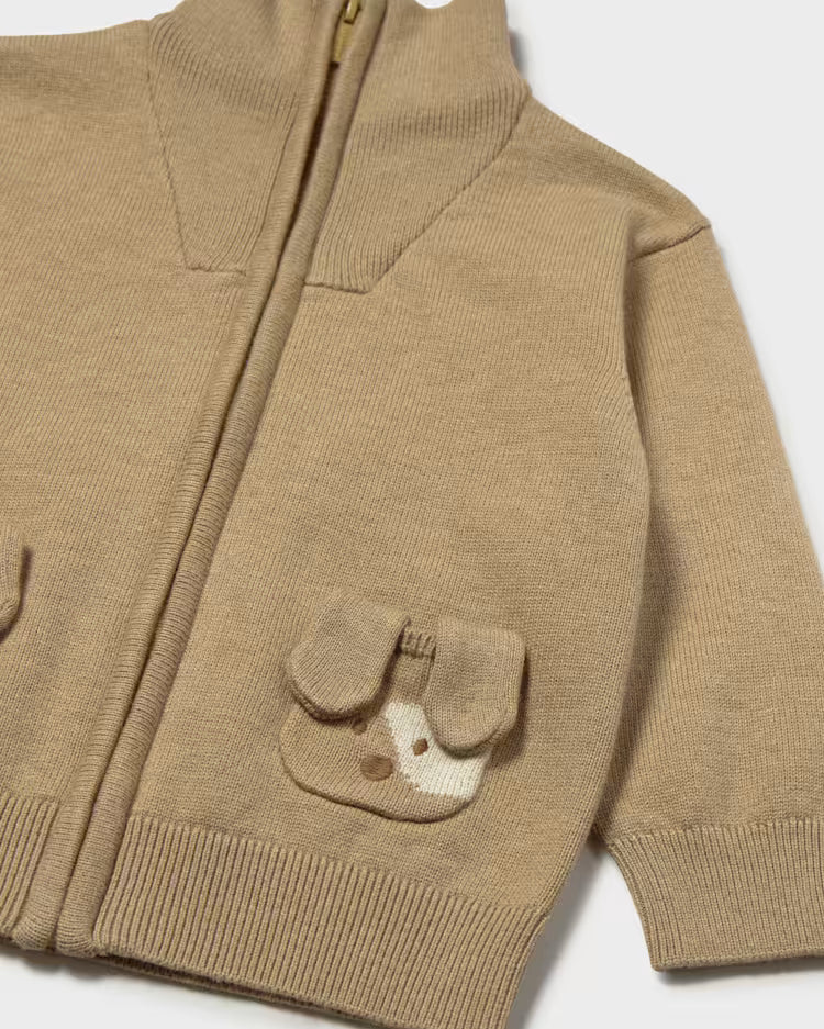 MAYORAL COLLAR ZIP UP KNIT SWEATER - BISCUIT