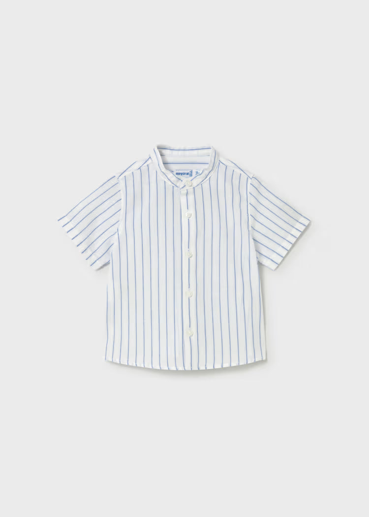 MAYORAL MANDARIN COLLAR LINEN SHIRT - OCEAN STRIPE