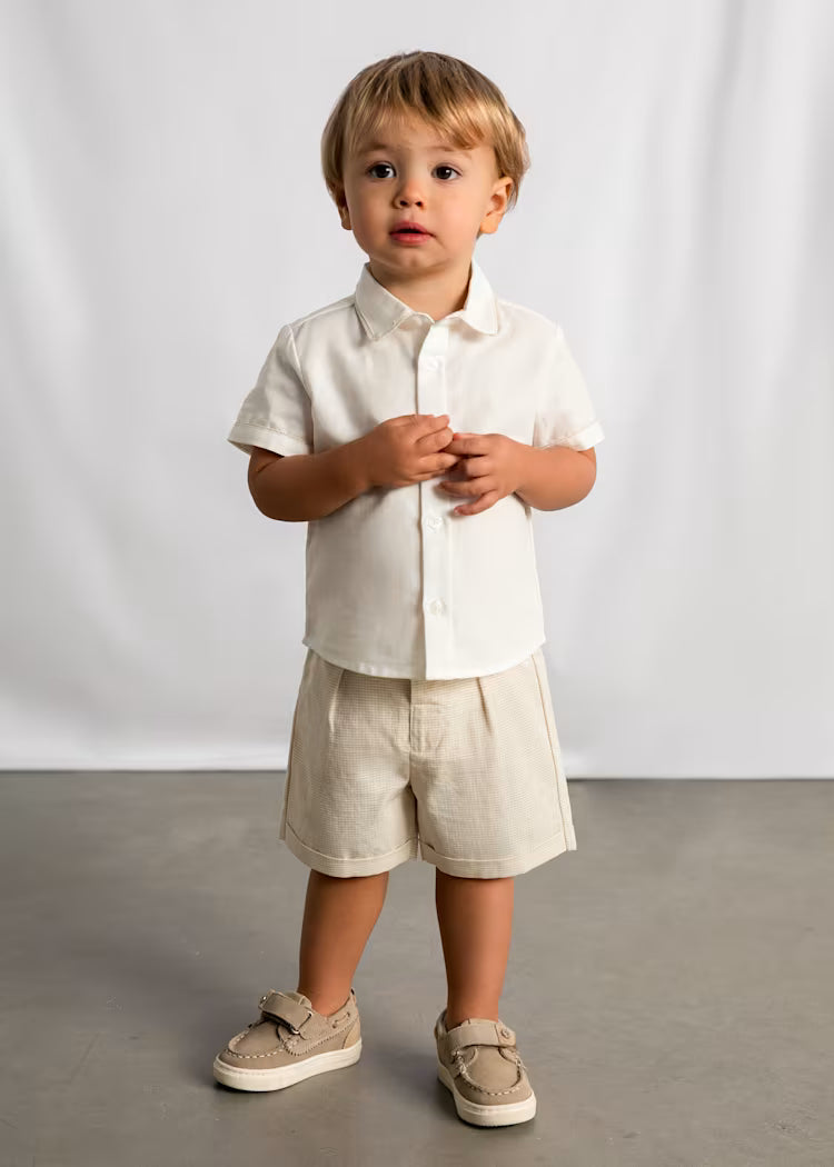 MAYORAL 2PC DRESS SHIRT + SHORTS SET - OAT CHECK