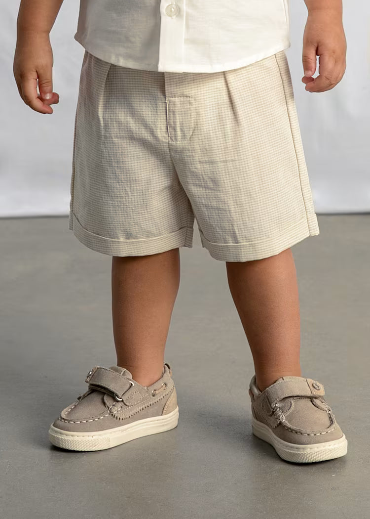 MAYORAL 2PC DRESS SHIRT + SHORTS SET - OAT CHECK