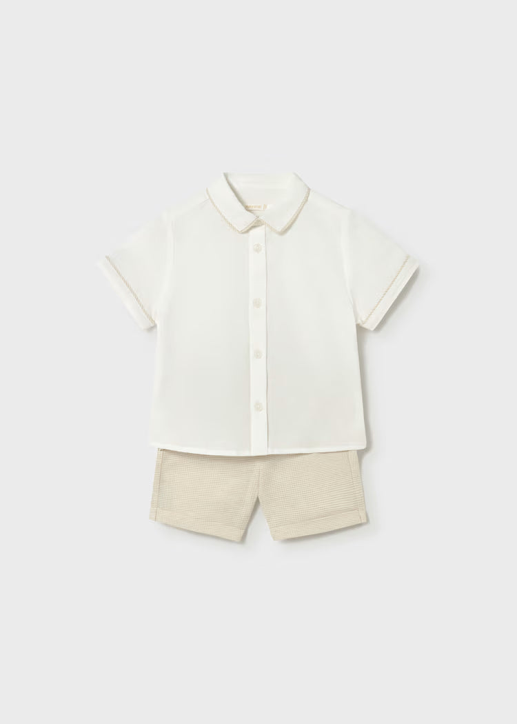 MAYORAL 2PC DRESS SHIRT + SHORTS SET - OAT CHECK