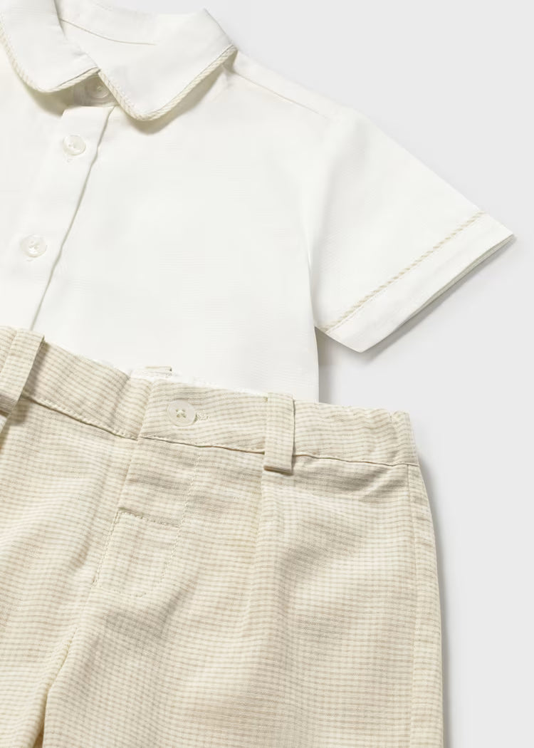 MAYORAL 2PC DRESS SHIRT + SHORTS SET - OAT CHECK