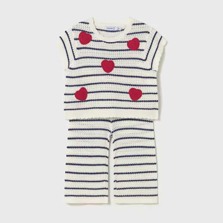 MAYORAL 2PC KNIT PANTS + TEE SET - NATURAL