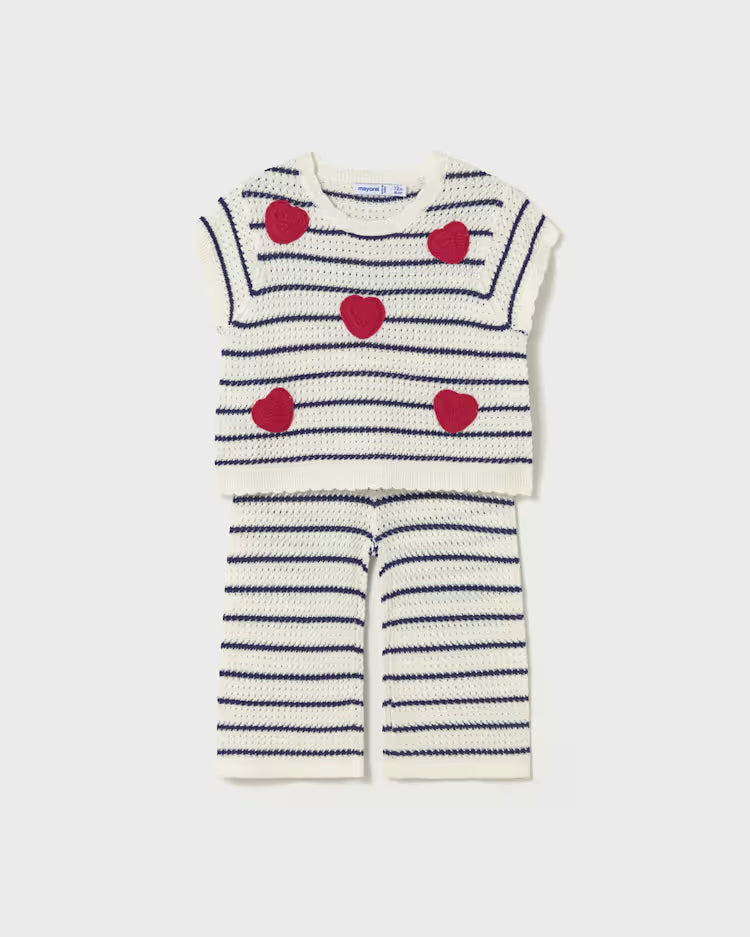 MAYORAL 2PC KNIT PANTS + TEE SET - NATURAL