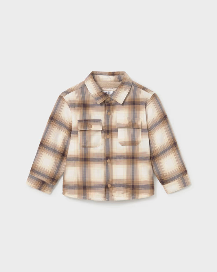 MAYORAL PLAID COLLARED COAT - COOKIE