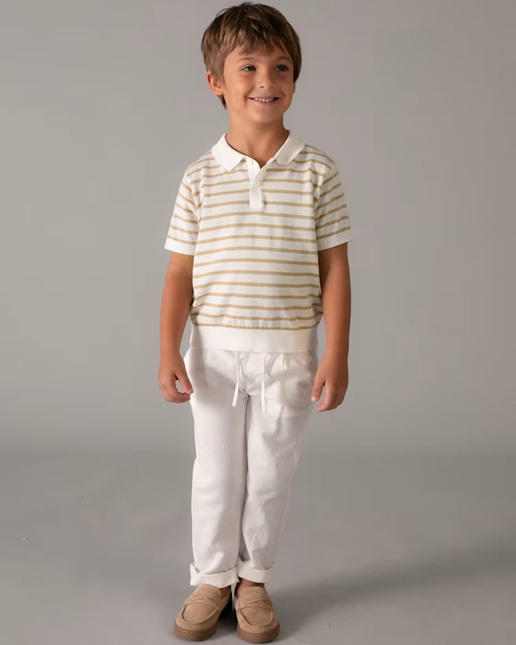 MAYORAL SS POLO - CREAM BROWN