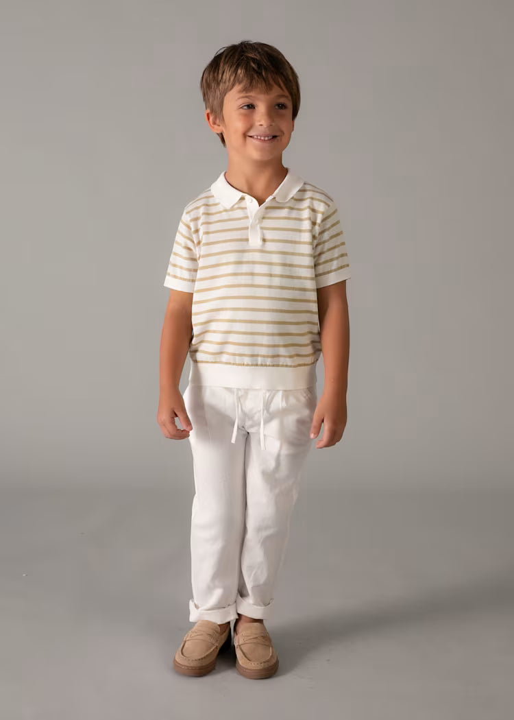 MAYORAL SS POLO - CREAM BROWN