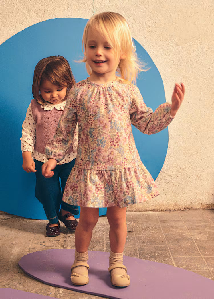 MAYORAL PRINTED CRINKLE COTTON DRESS - MAUVE
