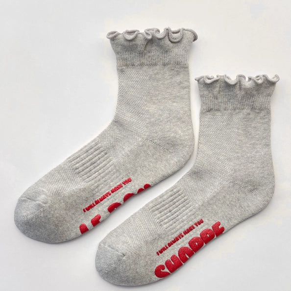 LE BON SHOPPE RUFFLED HUGGER SOCKS - HT GREY