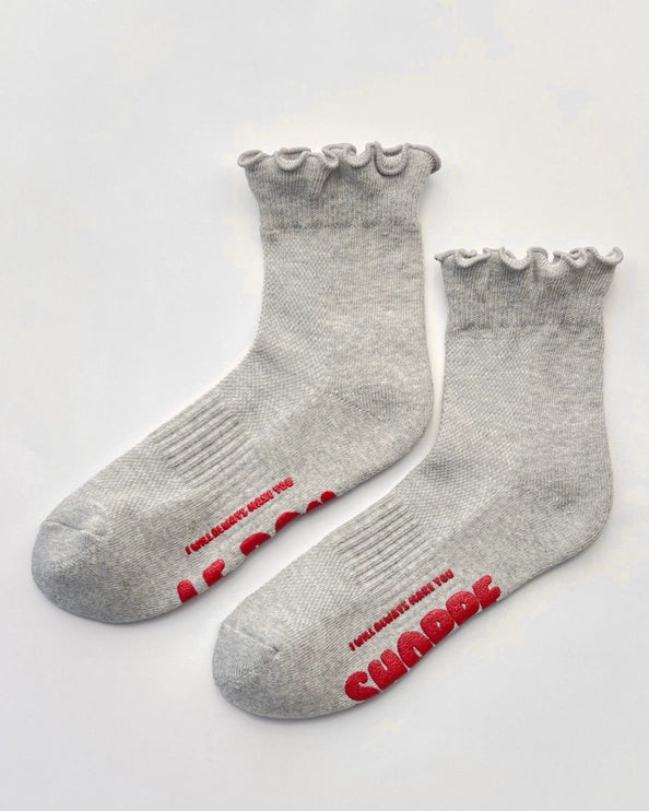 LE BON SHOPPE RUFFLED HUGGER SOCKS - HT GREY