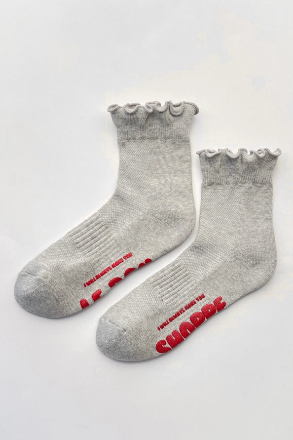 LE BON SHOPPE RUFFLED HUGGER SOCKS - HT GREY