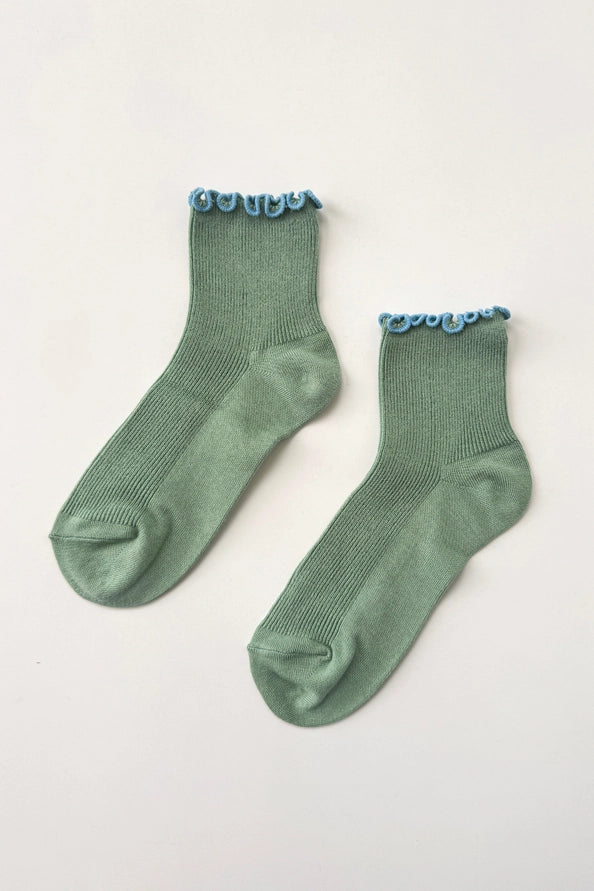 LE BON SHOPPE RUFFLED MODAL SOCKS - SEA GLASS / POWDER BLUE