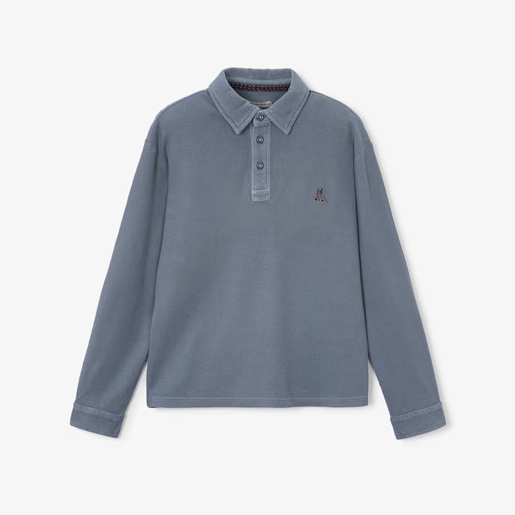 MAYORAL EMBROIDERED LS POLO - INDIGO