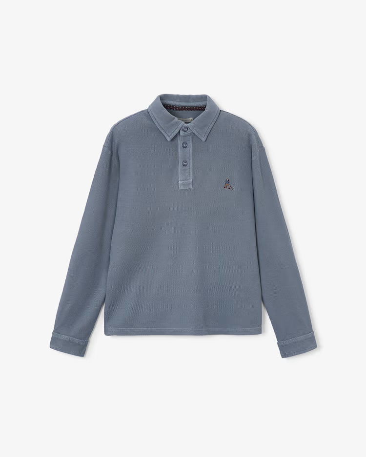 MAYORAL EMBROIDERED LS POLO - INDIGO