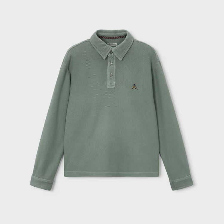 MAYORAL EMBROIDERED LS POLO - MOSS