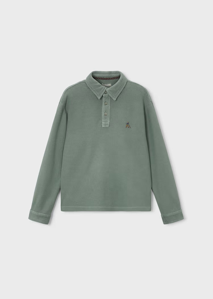 MAYORAL EMBROIDERED LS POLO - MOSS