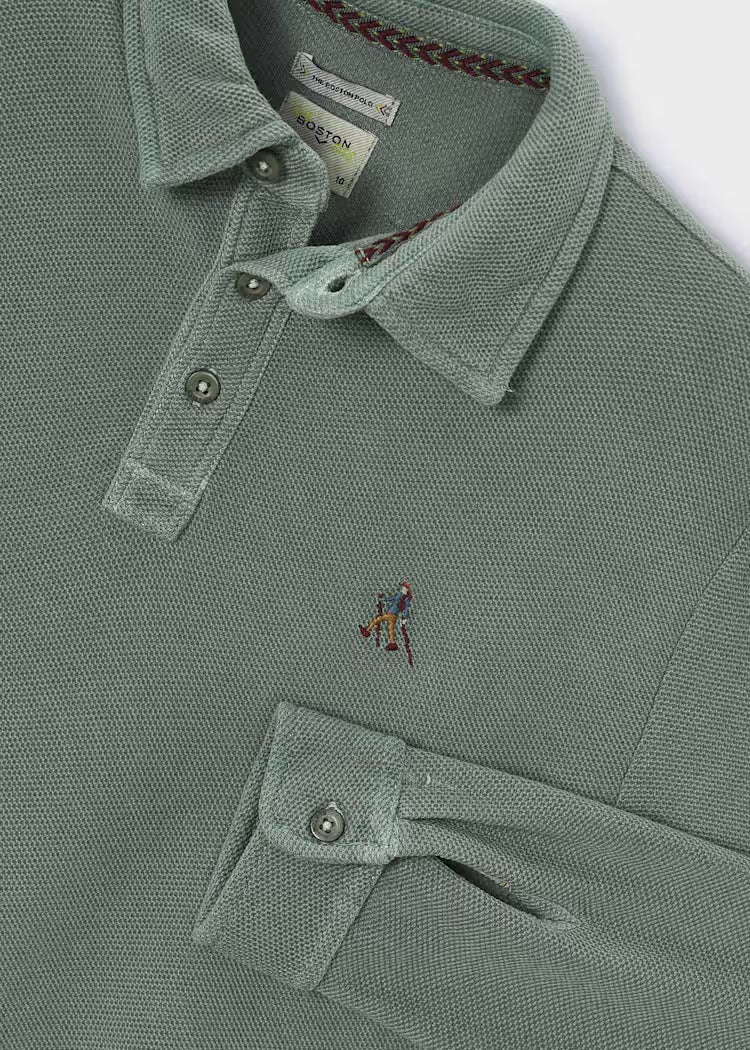 MAYORAL EMBROIDERED LS POLO - MOSS