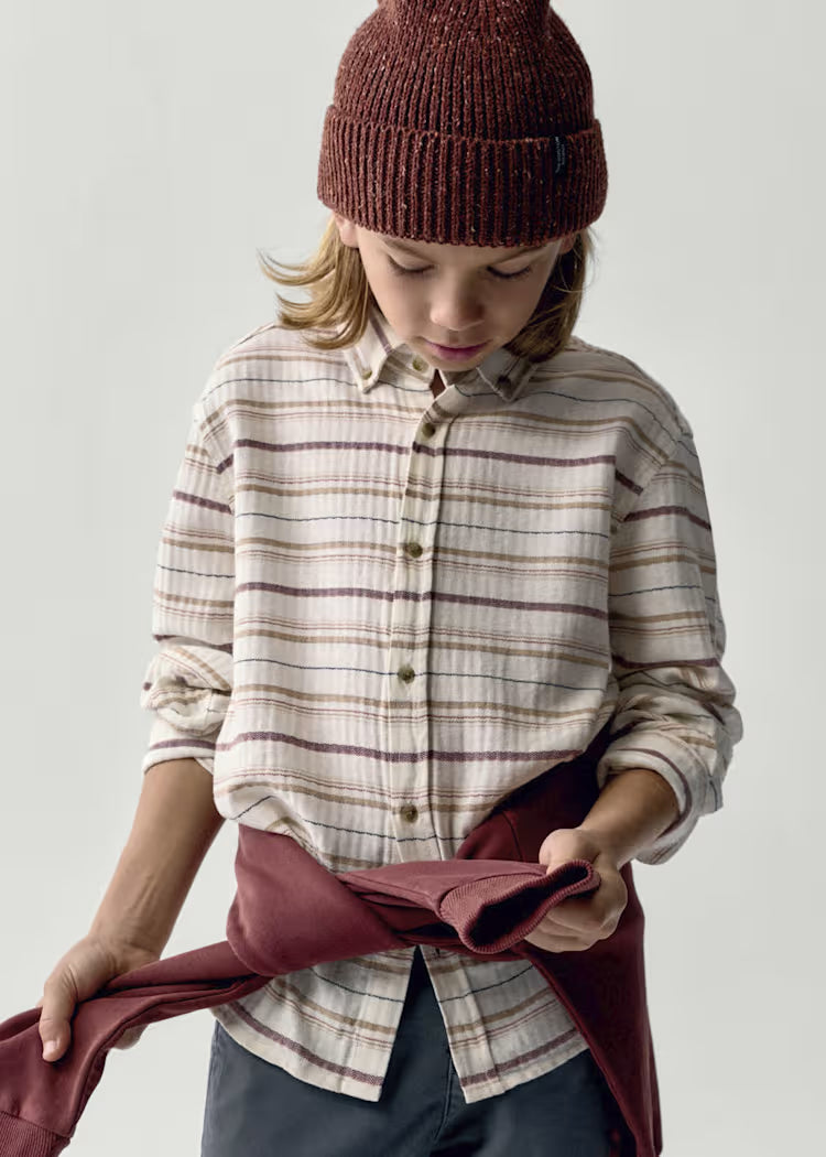 MAYORAL PRINTED LS DRESS SHIRT - NATURAL STRIPE