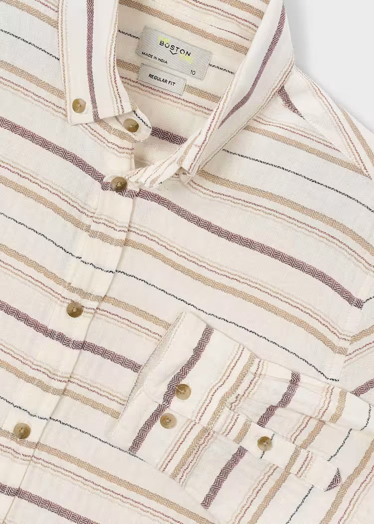 MAYORAL PRINTED LS DRESS SHIRT - NATURAL STRIPE