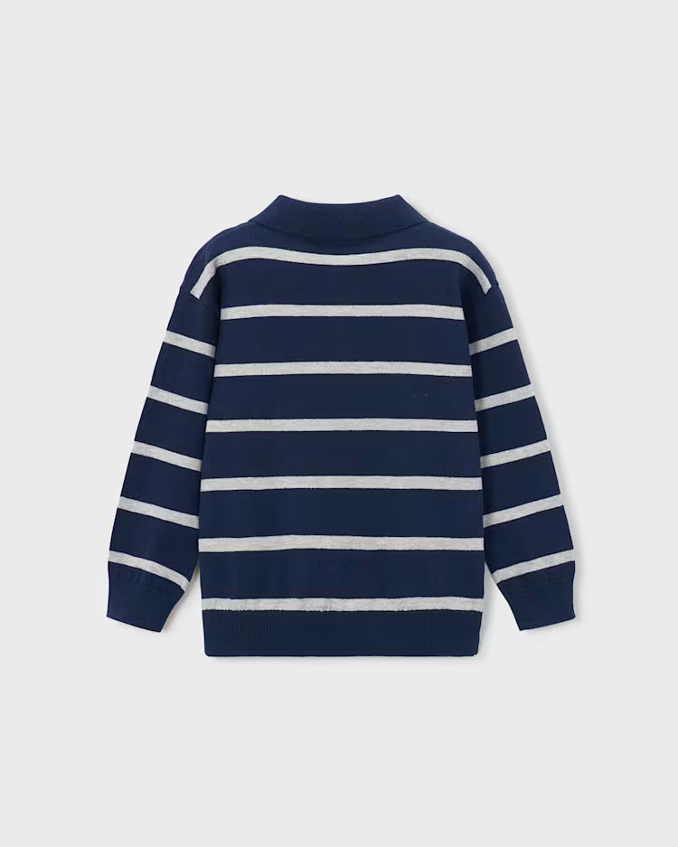 MAYORAL STRIPED KNIT LS POLO - NAVY BLUE