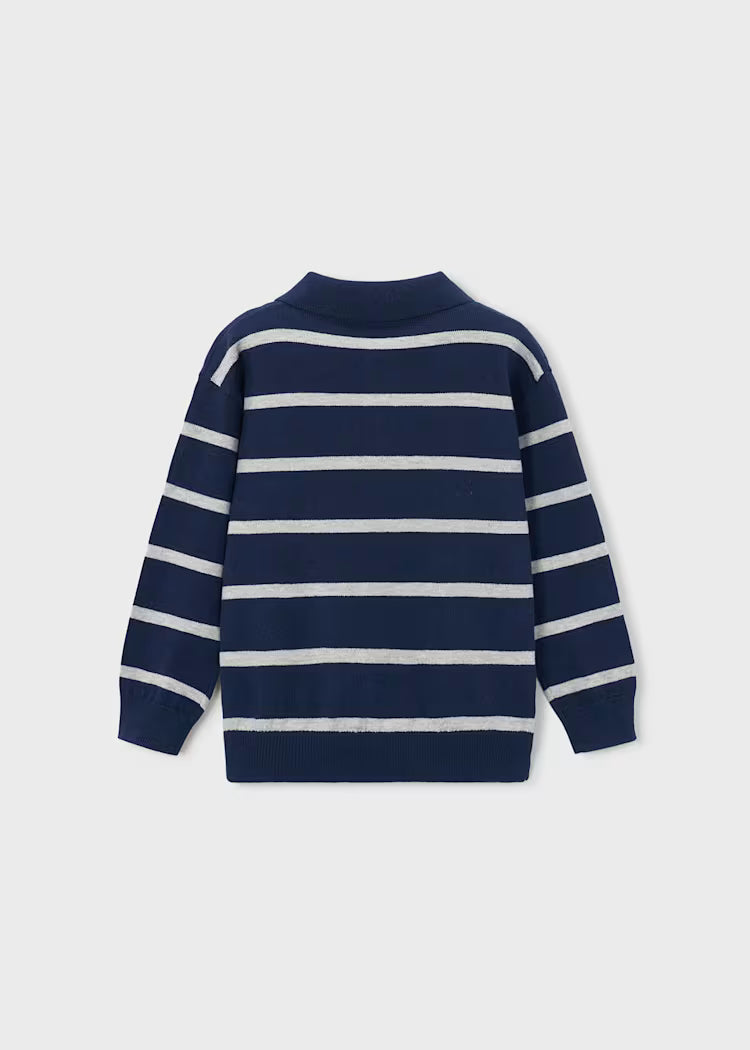 MAYORAL STRIPED KNIT LS POLO - NAVY BLUE