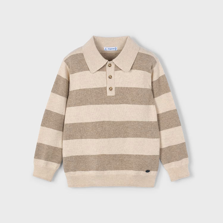 MAYORAL STRIPED KNIT POLO - MOLE MELANGE